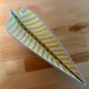 Stig Lindberg Gustavsberg Pottery Long Leaf Dish MCM Vintage Sweden Signed